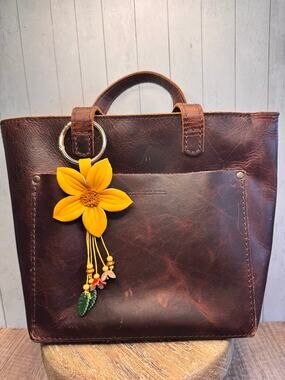 Yellow Flower Daisy Purse Charm Genuine Leather Flower Yellow Bag Charm NEW!
